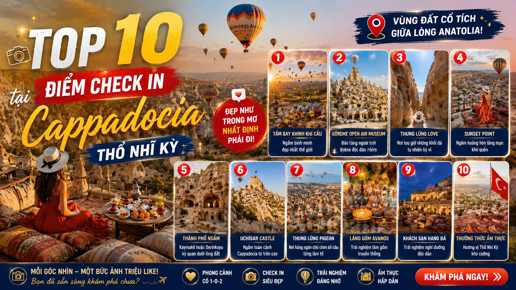 Top 10 điểm check-in đẹp tại Cappadocia - Thổ Nhĩ Kỳ